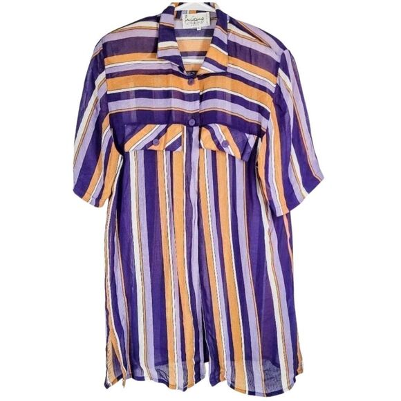 Vintage Italian Open Button Striped Tunic Top EU Size 44 - Picture 1 of 6